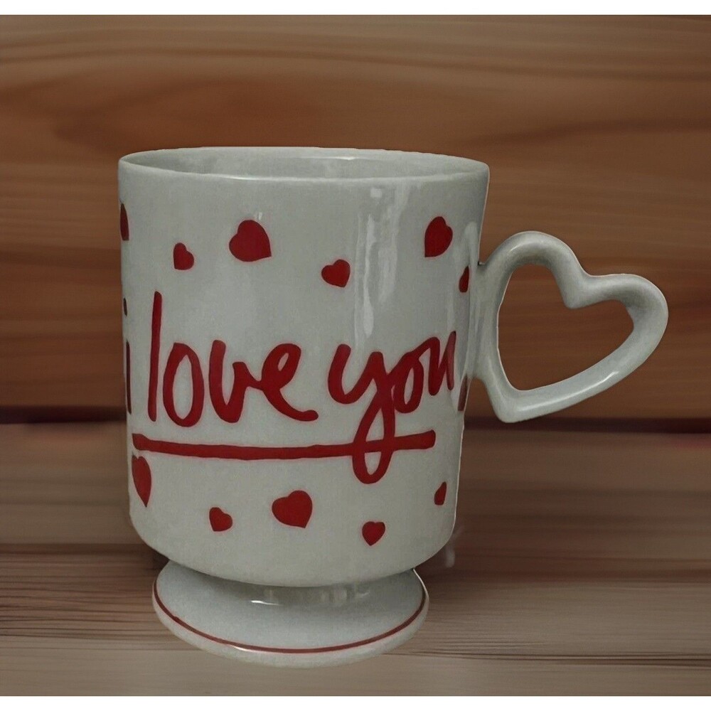 Lefton I Love You Hearts Footed Heart Handle Porcelain Coffee Mug #02651 Japan